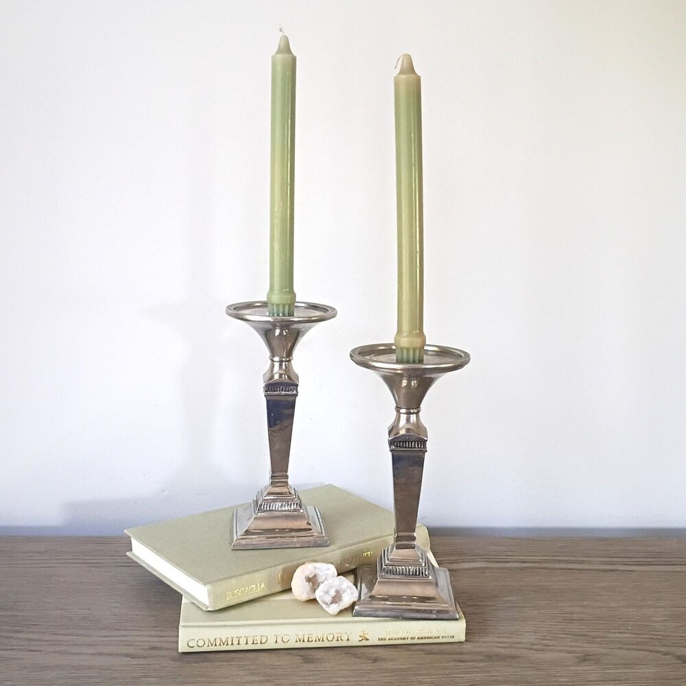 Vintage 8.5" Silver Candlestick Pair 2 Candle Stick Taper Candle Holder